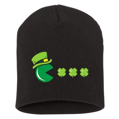 St Patricks Day Eating Shamrock Retro Gamer Short Acrylic Beanie