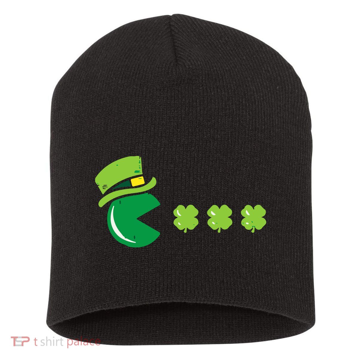 St Patricks Day Eating Shamrock Retro Gamer Short Acrylic Beanie