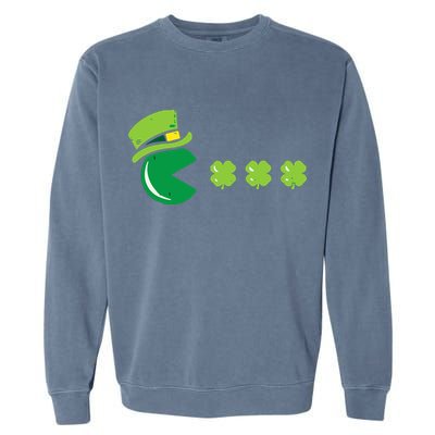 St Patricks Day Eating Shamrock Retro Gamer Garment-Dyed Sweatshirt