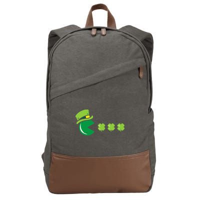 St Patricks Day Eating Shamrock Retro Gamer Cotton Canvas Backpack