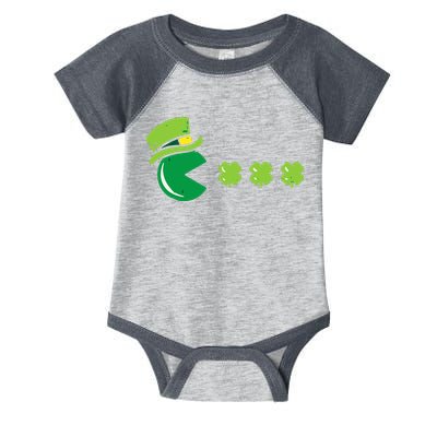 St Patricks Day Eating Shamrock Retro Gamer Infant Baby Jersey Bodysuit