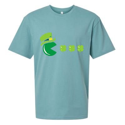 St Patricks Day Eating Shamrock Retro Gamer Sueded Cloud Jersey T-Shirt
