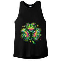 St Patricks Day Shamrock Irish Clover Ladies PosiCharge Tri-Blend Wicking Tank