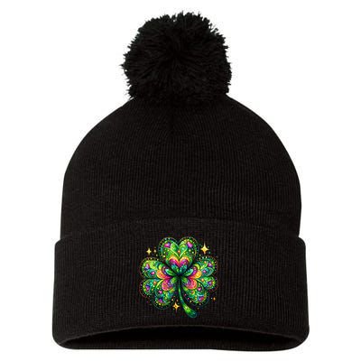 St Patricks Day Shamrock Irish Clover Pom Pom 12in Knit Beanie