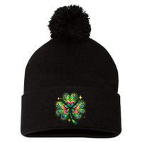 St Patricks Day Shamrock Irish Clover Pom Pom 12in Knit Beanie