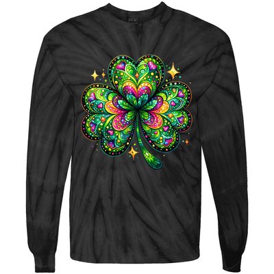St Patricks Day Shamrock Irish Clover Tie-Dye Long Sleeve Shirt