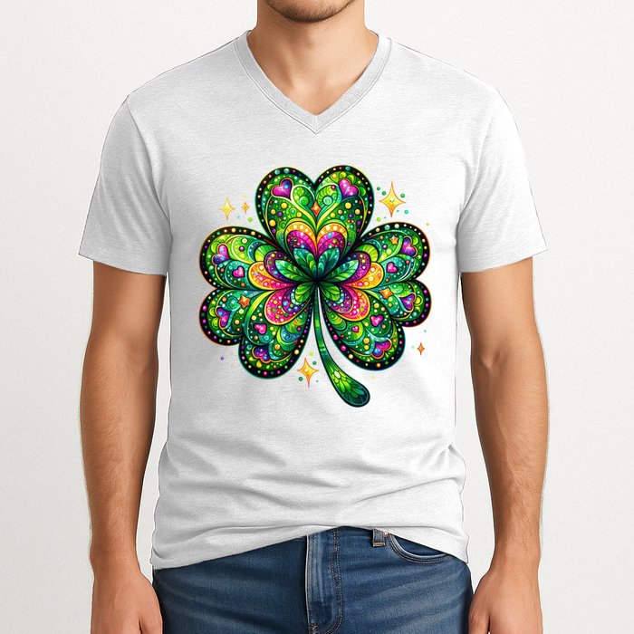 St Patricks Day Shamrock Irish Clover V-Neck T-Shirt