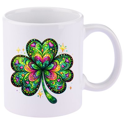 St Patricks Day Shamrock Irish Clover 11oz C Handle Ceramic Mug