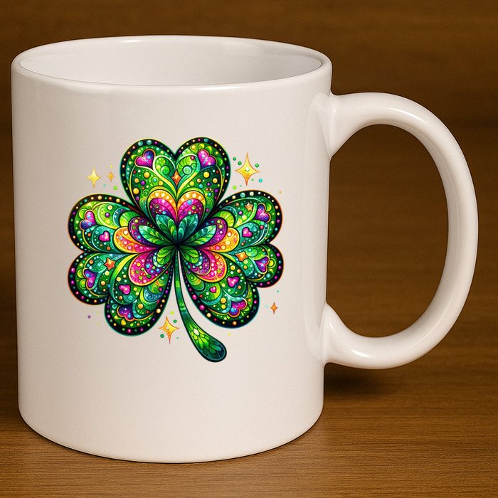 St Patricks Day Shamrock Irish Clover 11oz C Handle Ceramic Mug