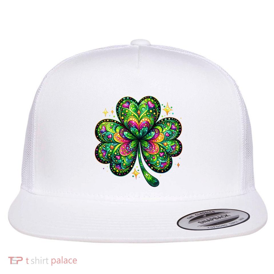 St Patricks Day Shamrock Irish Clover Flat Bill Trucker Hat