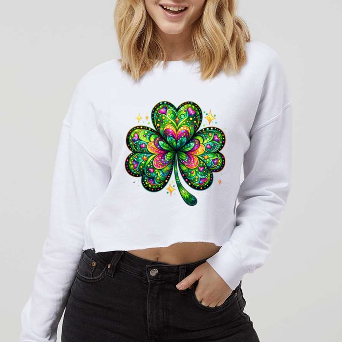 St Patricks Day Shamrock Irish Clover Cropped Pullover Crew