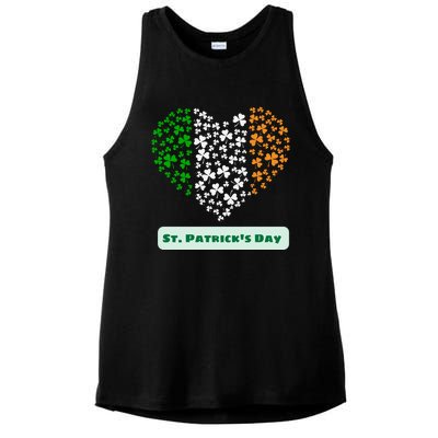 St Patrick's Day Shamrock Heart Ladies PosiCharge Tri-Blend Wicking Tank