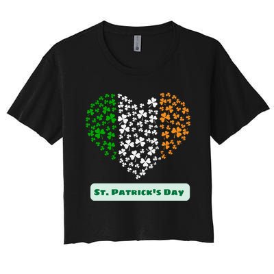 St Patrick's Day Shamrock Heart Women's Crop Top Tee