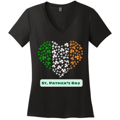 St Patrick's Day Shamrock Heart Women's V-Neck T-Shirt