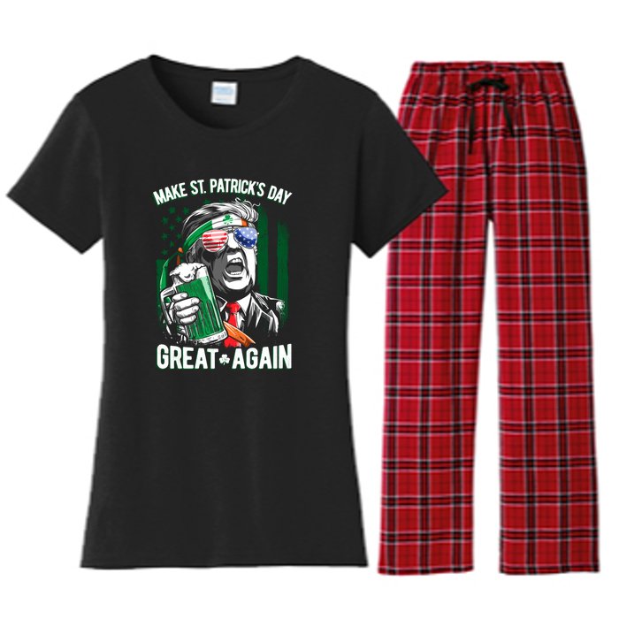 Saint Patricks Day Funny Make Great Again Trump Beer Drinking Mug Gift Women's Flannel Pajama Set