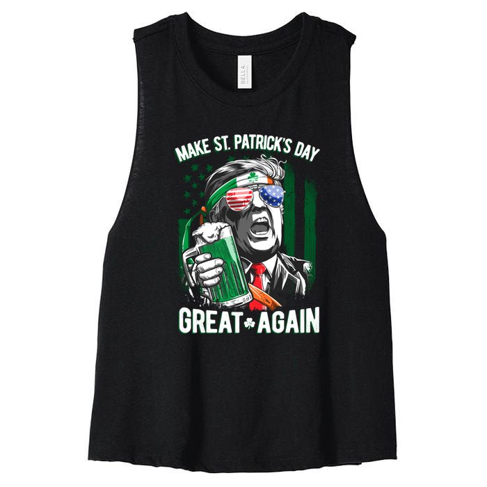 Saint Patricks Day Funny Make Great Again Trump Beer Drinking Mug Gift Women's Racerback Cropped Tank