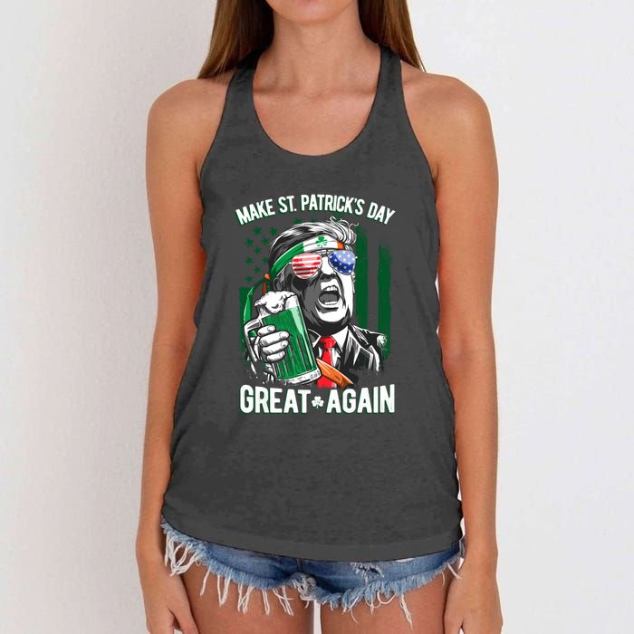 Saint Patricks Day Funny Make Great Again Trump Beer Drinking Mug Gift Women's Knotted Racerback Tank