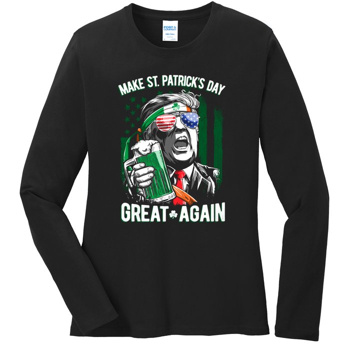 Saint Patricks Day Funny Make Great Again Trump Beer Drinking Mug Gift Ladies Long Sleeve Shirt