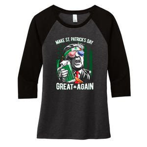 Saint Patricks Day Funny Make Great Again Trump Beer Drinking Mug Gift Women's Tri-Blend 3/4-Sleeve Raglan Shirt