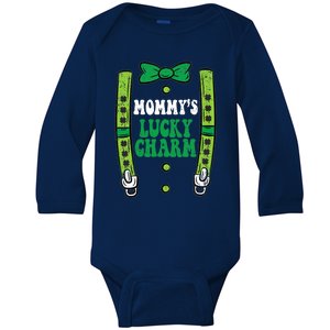 St Patricks Day Boy Mommys Lucky Charm Suspender Baby Long Sleeve Bodysuit