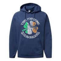 St. Patricks Day Irish Flag Clover Time For Some Shenanigans Gift Performance Fleece Hoodie