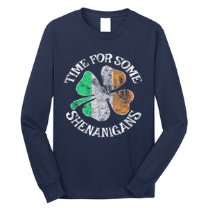 St. Patricks Day Irish Flag Clover Time For Some Shenanigans Gift Long Sleeve Shirt