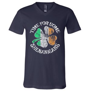 St. Patricks Day Irish Flag Clover Time For Some Shenanigans Gift V-Neck T-Shirt