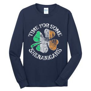 St. Patricks Day Irish Flag Clover Time For Some Shenanigans Gift Tall Long Sleeve T-Shirt