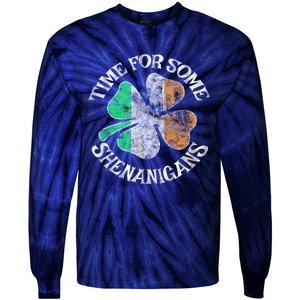 St. Patricks Day Irish Flag Clover Time For Some Shenanigans Gift Tie-Dye Long Sleeve Shirt