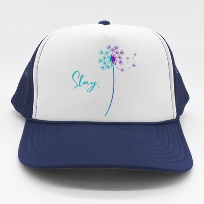 Suicide Prevention Dandelion Teal and Purple Stay Semicolon Trucker Hat