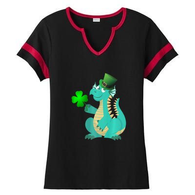 Saint Patricks Day Dragon Green Four Leaf Clover Leprechaun Ladies Halftime Notch Neck Tee