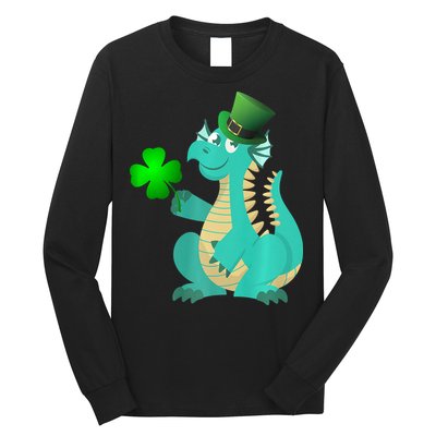 Saint Patricks Day Dragon Green Four Leaf Clover Leprechaun Long Sleeve Shirt
