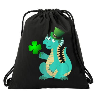 Saint Patricks Day Dragon Green Four Leaf Clover Leprechaun Drawstring Bag