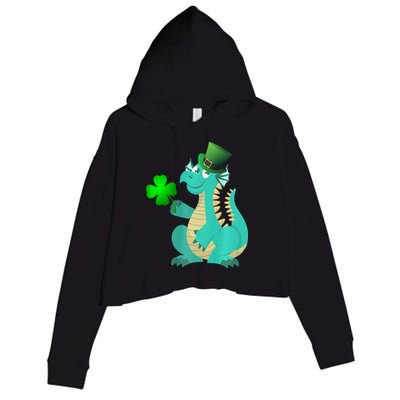 Saint Patricks Day Dragon Green Four Leaf Clover Leprechaun Crop Fleece Hoodie