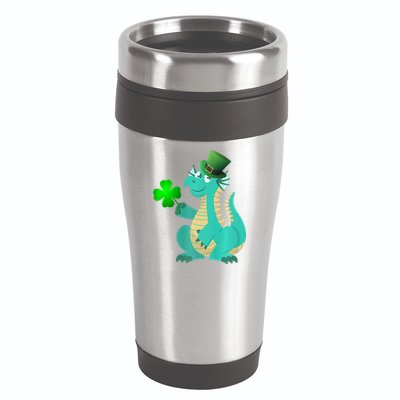 Saint Patricks Day Dragon Green Four Leaf Clover Leprechaun 16oz Travel Tumbler
