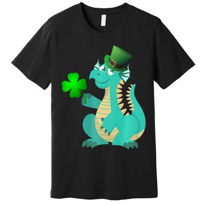 Saint Patricks Day Dragon Green Four Leaf Clover Leprechaun Premium T-Shirt