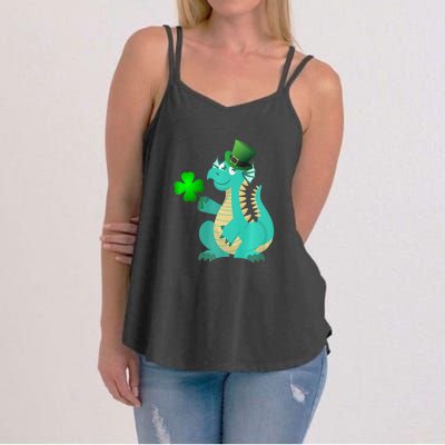 Saint Patricks Day Dragon Green Four Leaf Clover Leprechaun Women's Strappy Tank