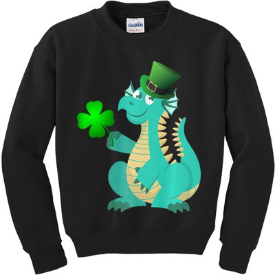Saint Patricks Day Dragon Green Four Leaf Clover Leprechaun Kids Sweatshirt