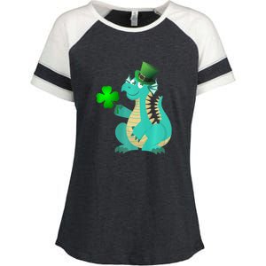 Saint Patricks Day Dragon Green Four Leaf Clover Leprechaun Enza Ladies Jersey Colorblock Tee