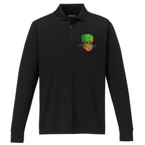 St Patricks Day Funny Irish Basketball Leprechaun Shamrock Gift Performance Long Sleeve Polo