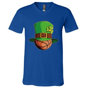 St Patricks Day Funny Irish Basketball Leprechaun Shamrock Gift V-Neck T-Shirt