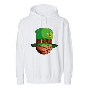 St Patricks Day Funny Irish Basketball Leprechaun Shamrock Gift Garment-Dyed Fleece Hoodie