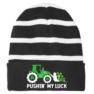 St Patrick's Day Pushing My Luck Monster Truck  Striped Beanie with Solid Band