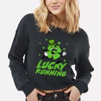 St Patrick's Day Irish Shamrock Lucky Running Marathon Team Gift Cropped Pullover Crew