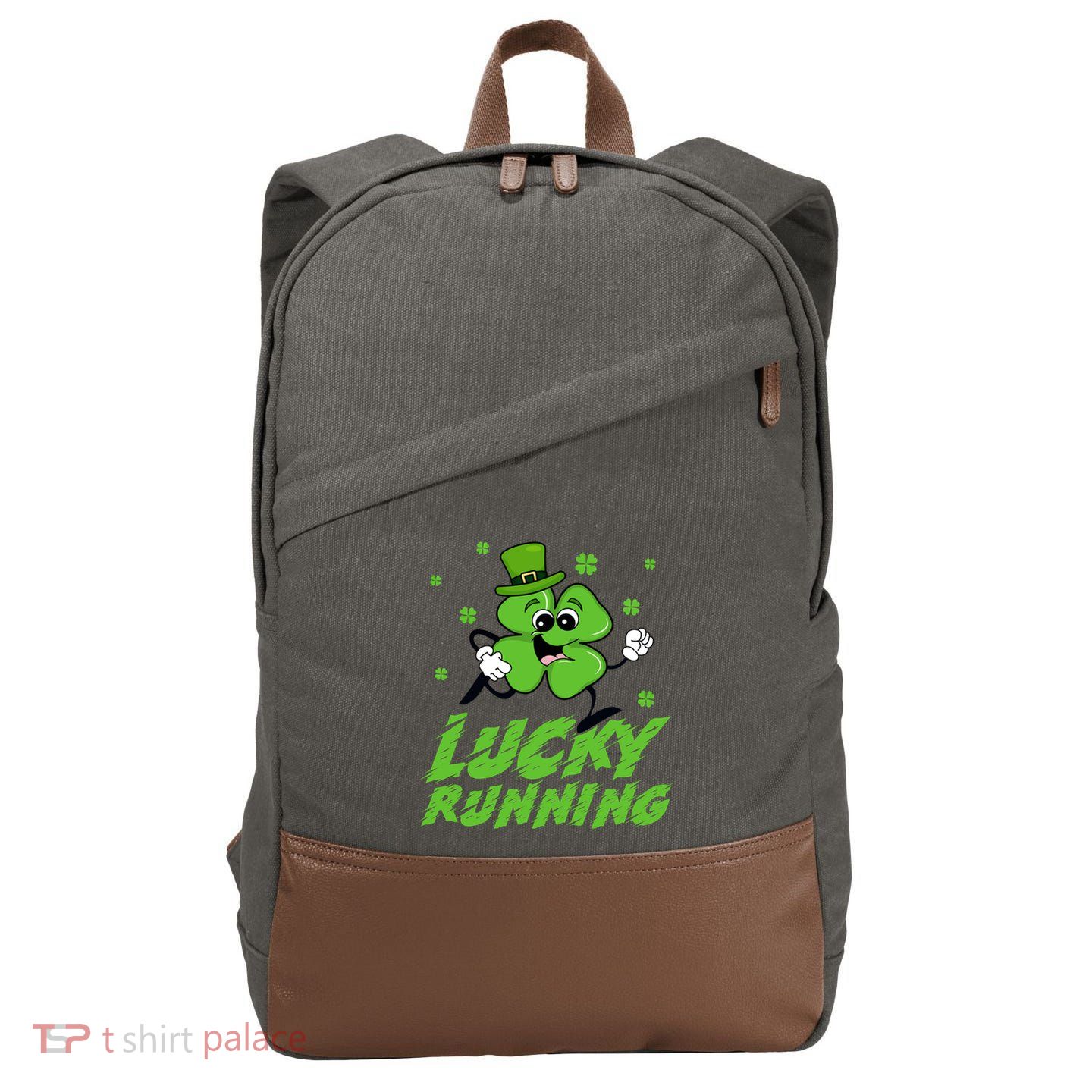 St Patrick's Day Irish Shamrock Lucky Running Marathon Team Gift Cotton Canvas Backpack