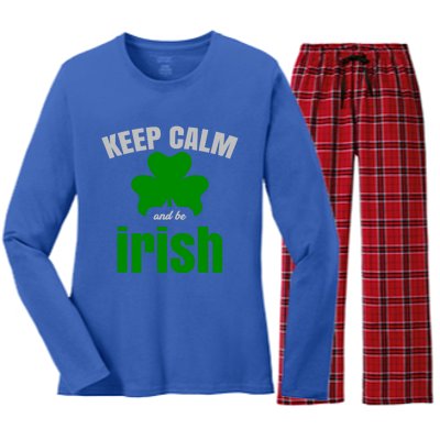 St Patricks Day Cool Gift Gift Keep Calm Be Irish Women's Long Sleeve Flannel Pajama Set 