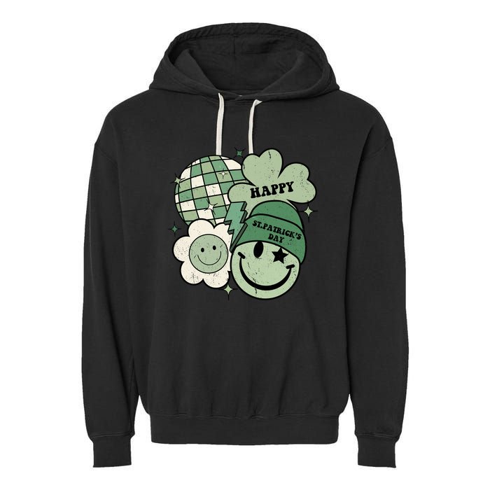 St Patricks Day Retro Smile Disco Party Garment-Dyed Fleece Hoodie
