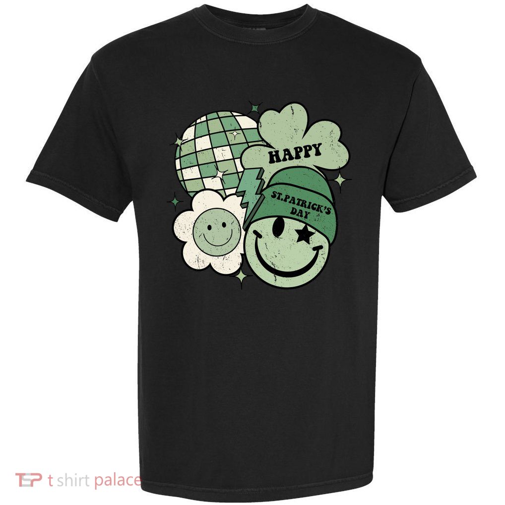 St Patricks Day Retro Smile Disco Party Garment-Dyed Heavyweight T-Shirt