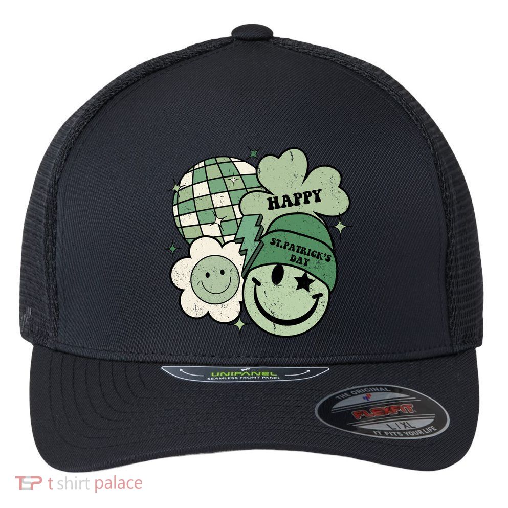 St Patricks Day Retro Smile Disco Party Flexfit Unipanel Trucker Cap