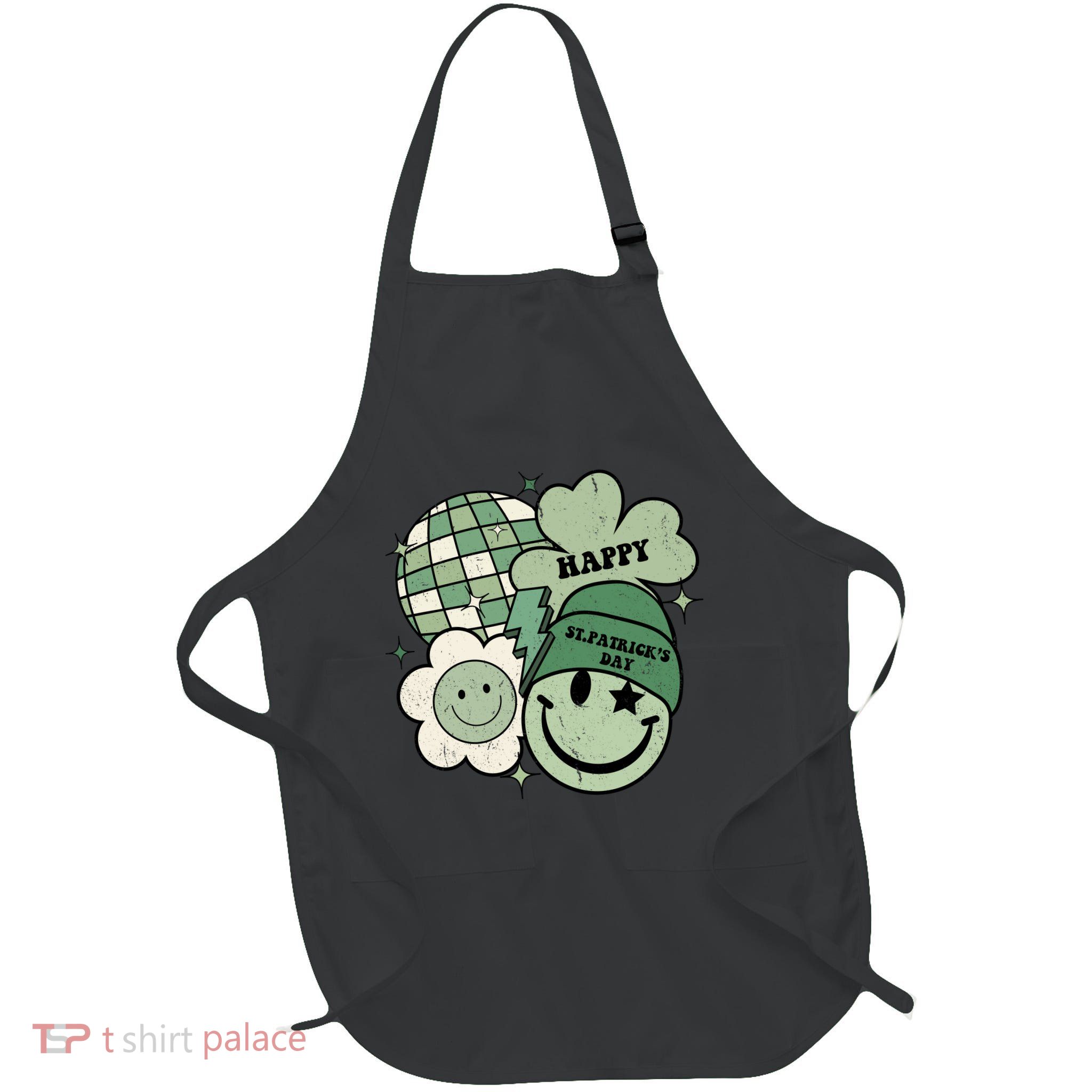St Patricks Day Retro Smile Disco Party Full-Length Apron With Pockets